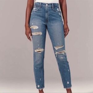 Abercrombie & Fitch Distressed Medium Blue Mom Jeans